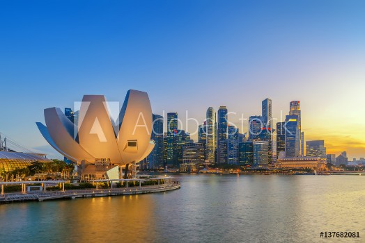 Picture of Singapore city skyline at night Marina Bay Singapore